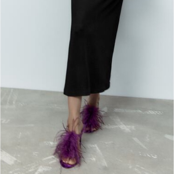 Zara Purple Feather Velvet Heels - Picture 4 of 5